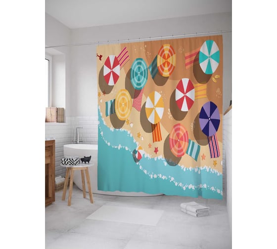 Штора (занавеска) для ванной JoyArty из сатена, 180х200 см с крючками sc_32721 1