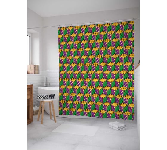 Штора (занавеска) для ванной JoyArty из сатена, 180х200 см с крючками sc_35987 1