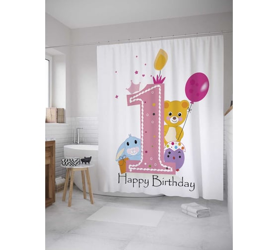 Штора (занавеска) для ванной JoyArty из сатена, 180х200 см с крючками sc_35015 1