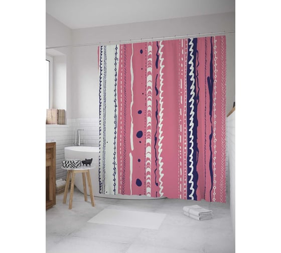 Штора (занавеска) для ванной JoyArty из сатена, 180х200 см с крючками sc_35311 1