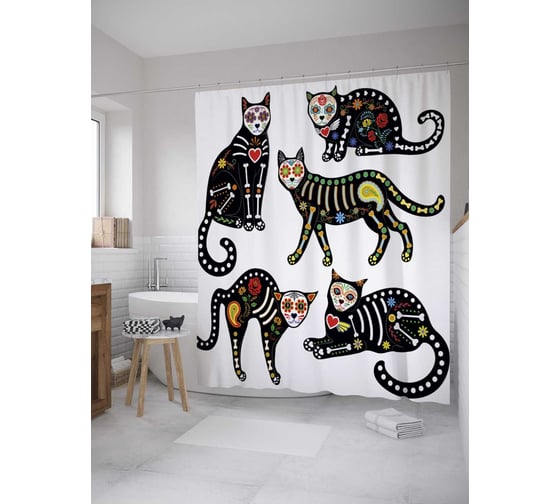 Штора (занавеска) для ванной JoyArty из сатена, 180х200 см с крючками, sc_35920 1