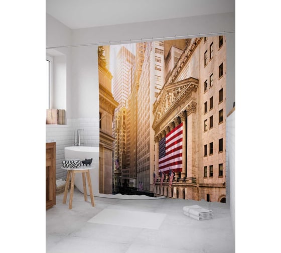 Штора (занавеска) для ванной JoyArty из сатена, 180х200 см с крючками sc_36780