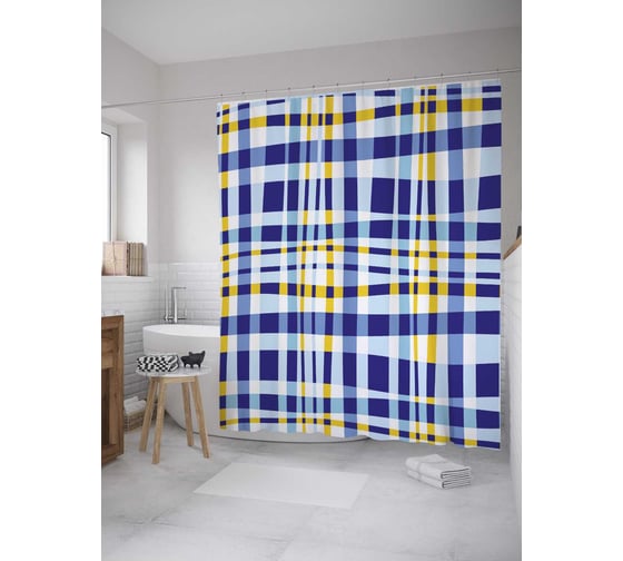 Штора (занавеска) для ванной JoyArty "Абстрактная клетка" из сатена, 180х200 см с крючками, sc_34732 1