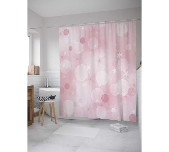 Штора (занавеска) для ванной JoyArty из сатена, 180х200 см с крючками sc_35542 1