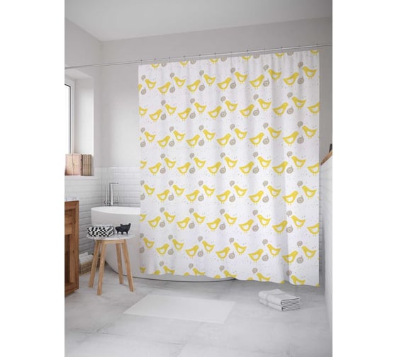 Штора (занавеска) для ванной JoyArty "Влюбленные птички наив" из сатена, 180х200 см с крючками, sc_34692 1