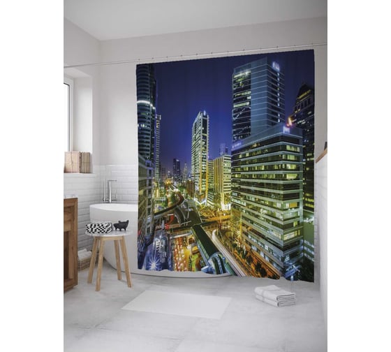 Штора (занавеска) для ванной JoyArty "Яркие огни Манхеттена" из сатена, 180х200 см с крючками, sc_32729 1