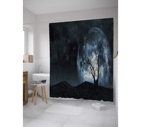 Штора (занавеска) для ванной JoyArty "Полная луна" из сатена, 180х200 см с крючками, sc_32794 1