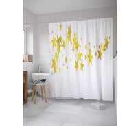 Штора (занавеска) для ванной JoyArty "Золотой звездопад" из сатена, 180х200 см с крючками, sc_33791