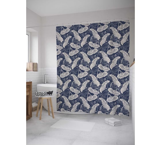 Штора (занавеска) для ванной JoyArty "Цветение дудл" из сатена, 180х200 см с крючками, sc_34031