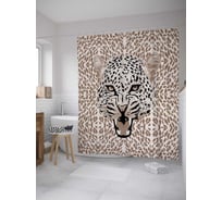 Штора (занавеска) для ванной JoyArty "Взгляд леопарда" из сатена, 180х200 см с крючками, sc_31946