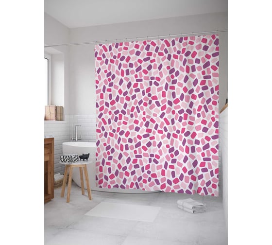 Штора (занавеска) для ванной JoyArty "Цветные заплатки" из сатена, 180х200 см с крючками, sc_31993 1