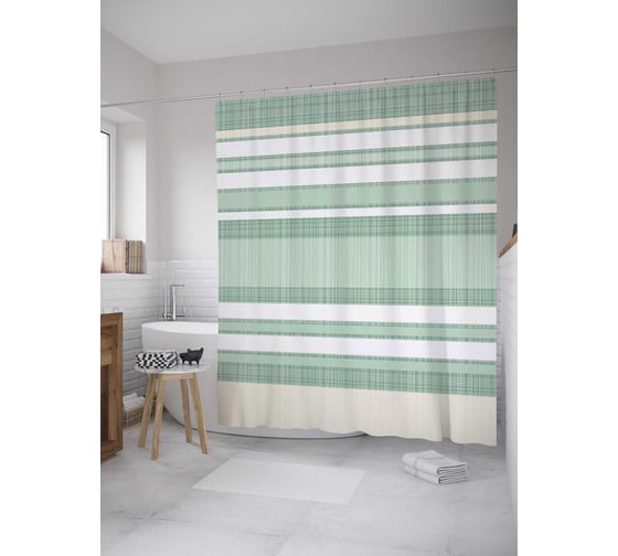 Штора (занавеска) для ванной JoyArty "Полосы на полотенце" из сатена, 180х200 см с крючками, sc_33767 1
