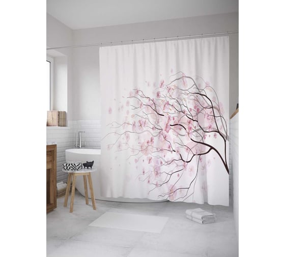 Штора (занавеска) для ванной JoyArty из сатена, 180х200 см с крючками sc_35501 1