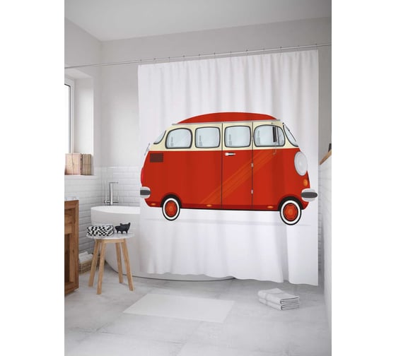 Штора (занавеска) для ванной JoyArty из сатена, 180х200 см с крючками sc_37328 1