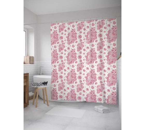 Штора (занавеска) для ванной JoyArty из сатена, 180х200 см с крючками sc_35302