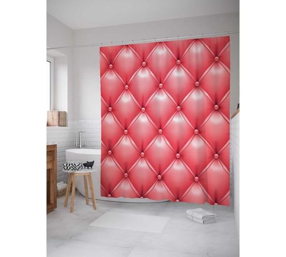 Штора (занавеска) для ванной JoyArty "Оббивка ромбом" из сатена, 180х200 см с крючками, sc_32910