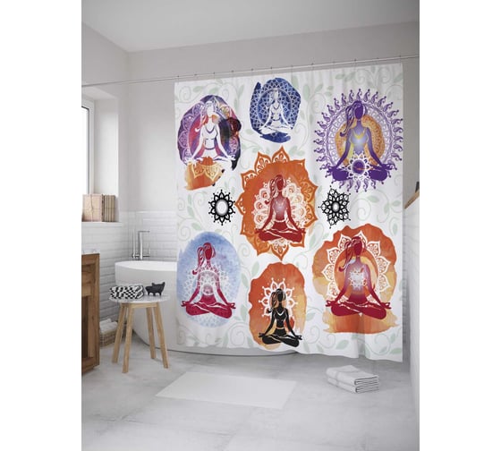 Штора (занавеска) для ванной JoyArty из сатена, 180х200 см с крючками sc_35454 1