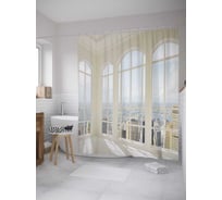 Штора (занавеска) для ванной JoyArty "Веранда с видом на город" из сатена, 180х200 см с крючками, sc_34827