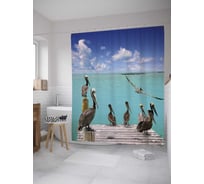 Штора (занавеска) для ванной JoyArty "Пеликаны на причале" из сатена, 180х200 см с крючками, sc_32246