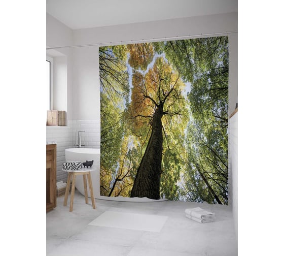 Штора (занавеска) для ванной JoyArty "Крона высокого дерева" из сатена, 180х200 см с крючками, sc_32867 1