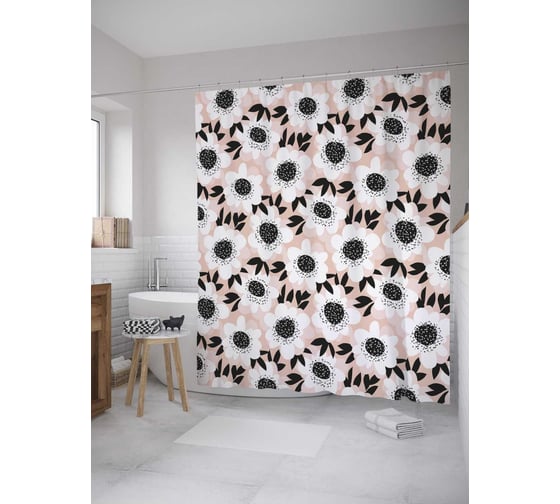 Штора (занавеска) для ванной JoyArty из сатена, 180х200 см с крючками sc_36465