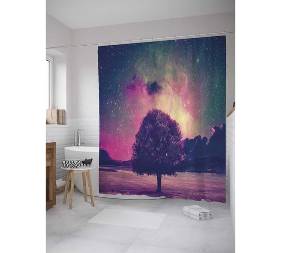 Штора (занавеска) для ванной JoyArty из сатена, 180х200 см с крючками sc_35616