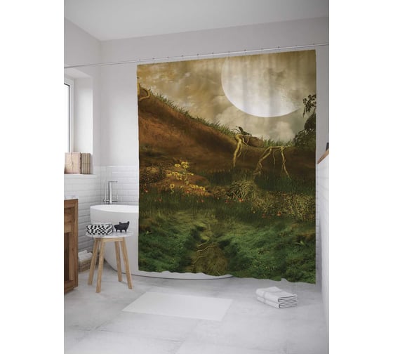 Штора (занавеска) для ванной JoyArty "Большое полнолуние" из сатена, 180х200 см с крючками, sc_32887 1