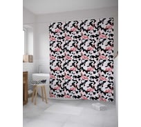 Штора (занавеска) для ванной JoyArty "Фламинго на пятнах" из сатена, 180х200 см с крючками, sc_34613