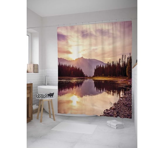 Штора (занавеска) для ванной JoyArty из сатена, 180х200 см с крючками sc_36566