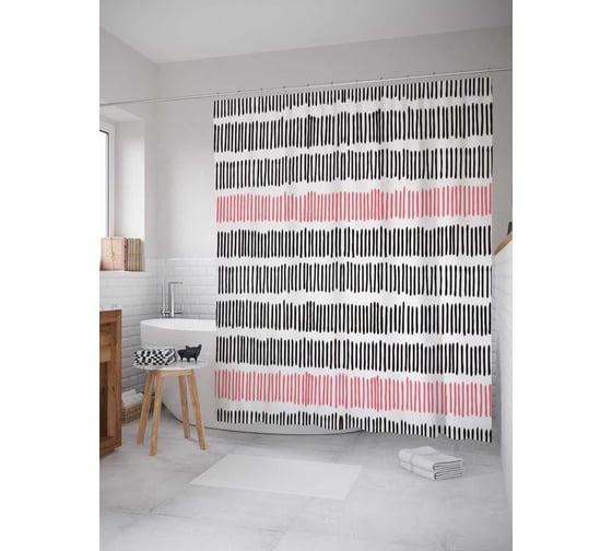 Штора (занавеска) для ванной JoyArty "Штрихи полосами" из сатена, 180х200 см с крючками, sc_37371 1