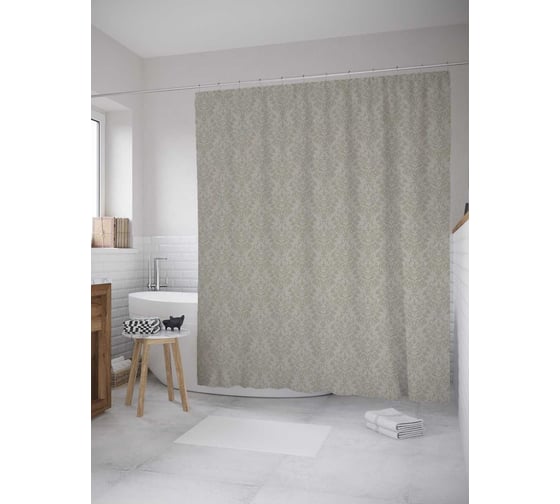 Штора (занавеска) для ванной JoyArty "Дамасский монохром" из сатена, 180х200 см с крючками, sc_35255 1