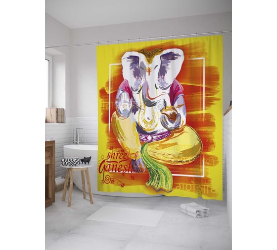 Штора (занавеска) для ванной JoyArty "Шри Ганеш" из сатена, 180х200 см с крючками, sc_33901 1