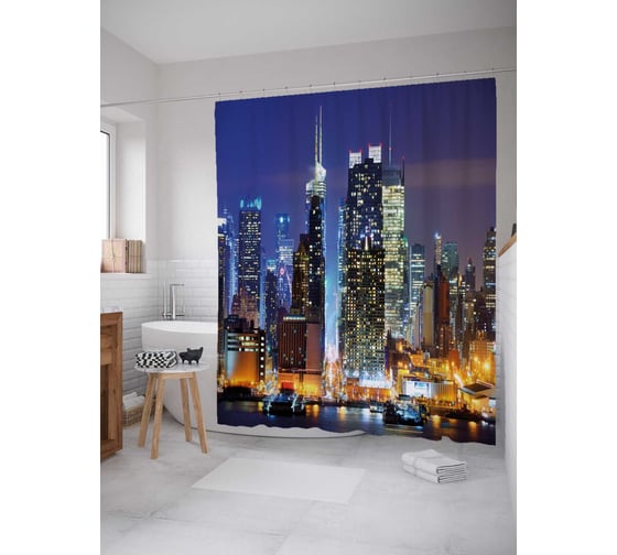 Штора (занавеска) для ванной JoyArty из сатена, 180х200 см с крючками sc_36835 1