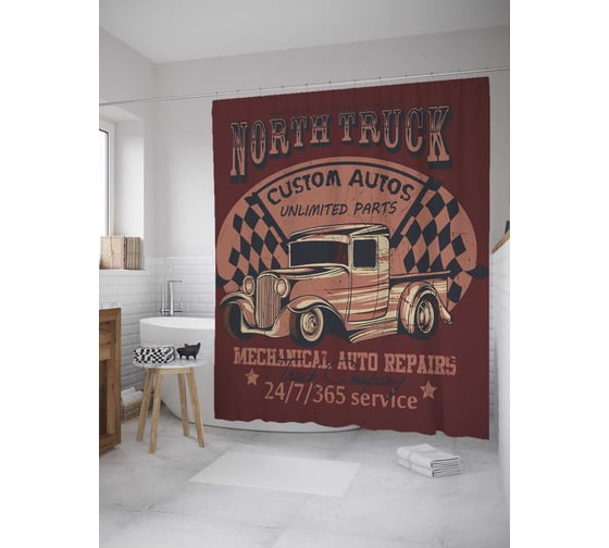 Штора (занавеска) для ванной JoyArty из сатена, 180х200 см с крючками sc_36366