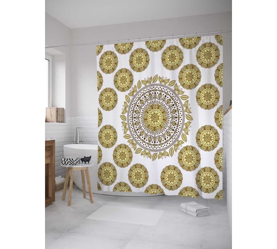 Штора (занавеска) для ванной JoyArty "Абстракция кругов" из сатена, 180х200 см с крючками, sc_33842 1