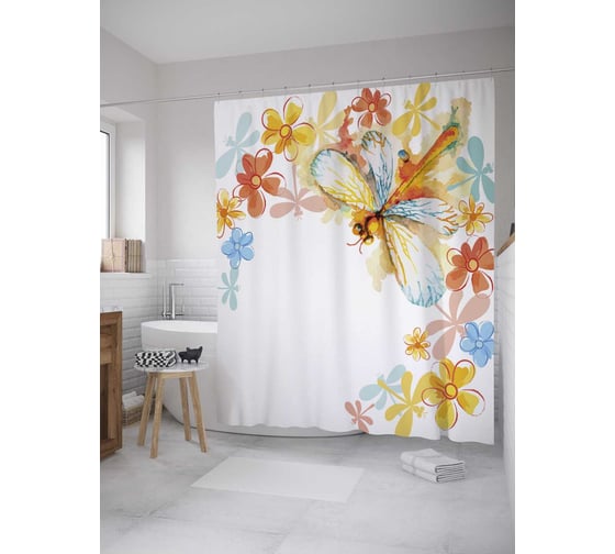 Штора (занавеска) для ванной JoyArty из сатена, 180х200 см с крючками sc_35201 1