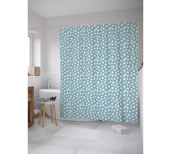 Штора (занавеска) для ванной JoyArty "Точки и узоры" из сатена, 180х200 см с крючками, sc_34288