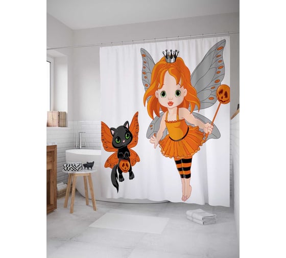 Штора (занавеска) для ванной JoyArty из сатена, 180х200 см с крючками sc_36708