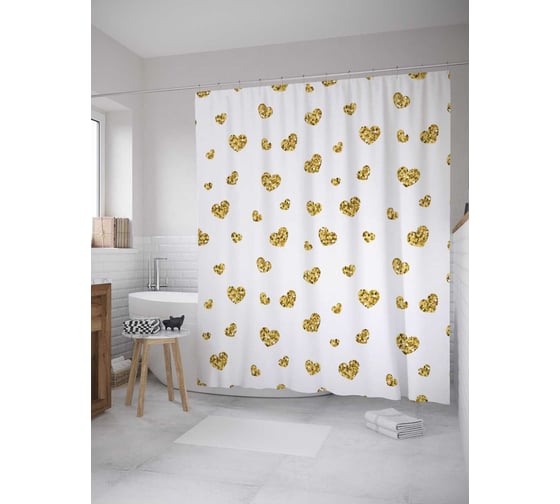 Штора (занавеска) для ванной JoyArty "Сердца из пайеток" из сатена, 180х200 см с крючками, sc_33804 1