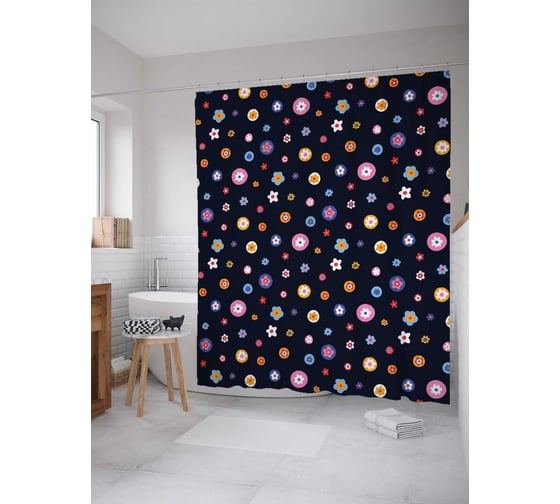 Штора (занавеска) для ванной JoyArty из сатена, 180х200 см с крючками sc_35358