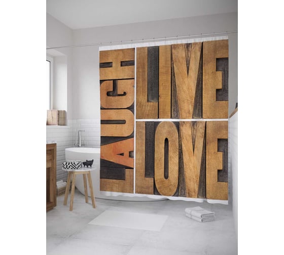 Штора (занавеска) для ванной JoyArty из сатена, 180х200 см с крючками sc_35839 1