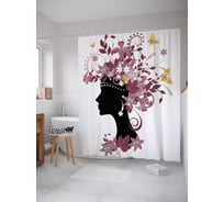 Штора (занавеска) для ванной JoyArty "Цветочный парик" из сатена, 180х200 см с крючками, sc_3395