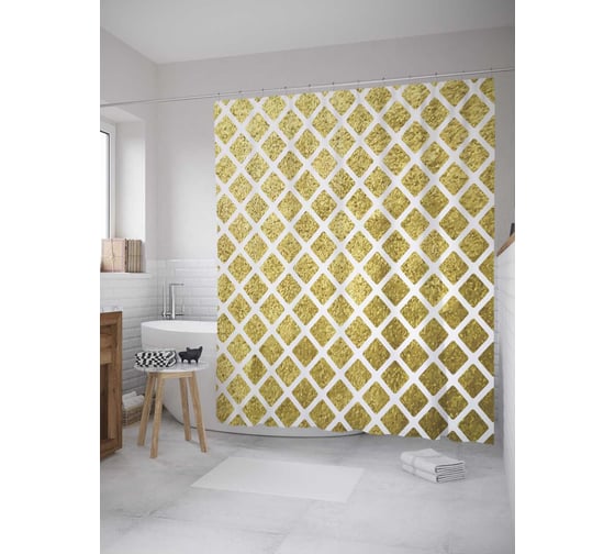 Штора (занавеска) для ванной JoyArty "Камуфляжные ромбы" из сатена, 180х200 см с крючками, sc_33807 1