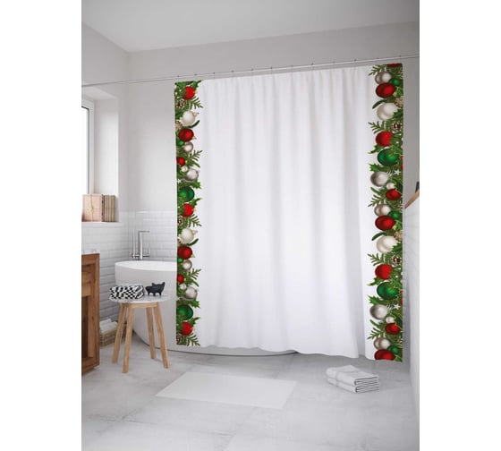 Штора (занавеска) для ванной JoyArty из сатена, 180х200 см с крючками sc_37113 1