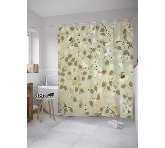 Штора (занавеска) для ванной JoyArty "Березовые ветки" из сатена, 180х200 см с крючками, sc_33084 1