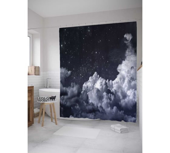 Штора (занавеска) для ванной JoyArty из сатена, 180х200 см с крючками sc_35653 1