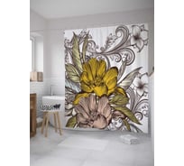Штора (занавеска) для ванной JoyArty "Графические цветы" из сатена, 180х200 см с крючками, sc_33078