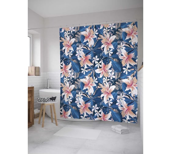 Штора (занавеска) для ванной JoyArty из сатена, 180х200 см с крючками sc_36031