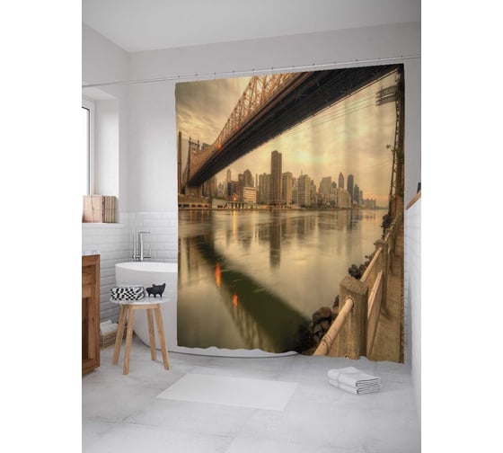 Штора (занавеска) для ванной JoyArty из сатена, 180х200 см с крючками sc_36834