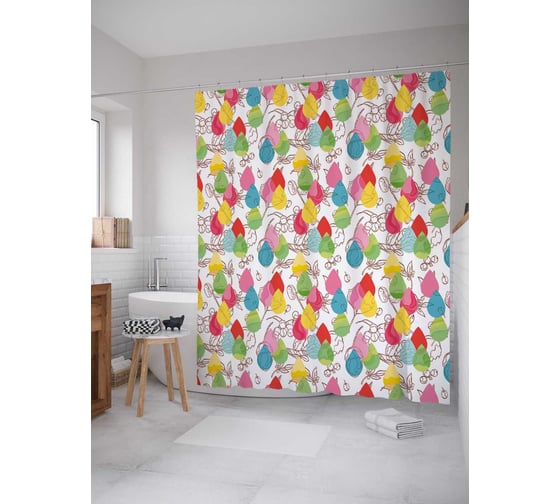 Штора (занавеска) для ванной JoyArty из сатена, 180х200 см с крючками sc_33060 1